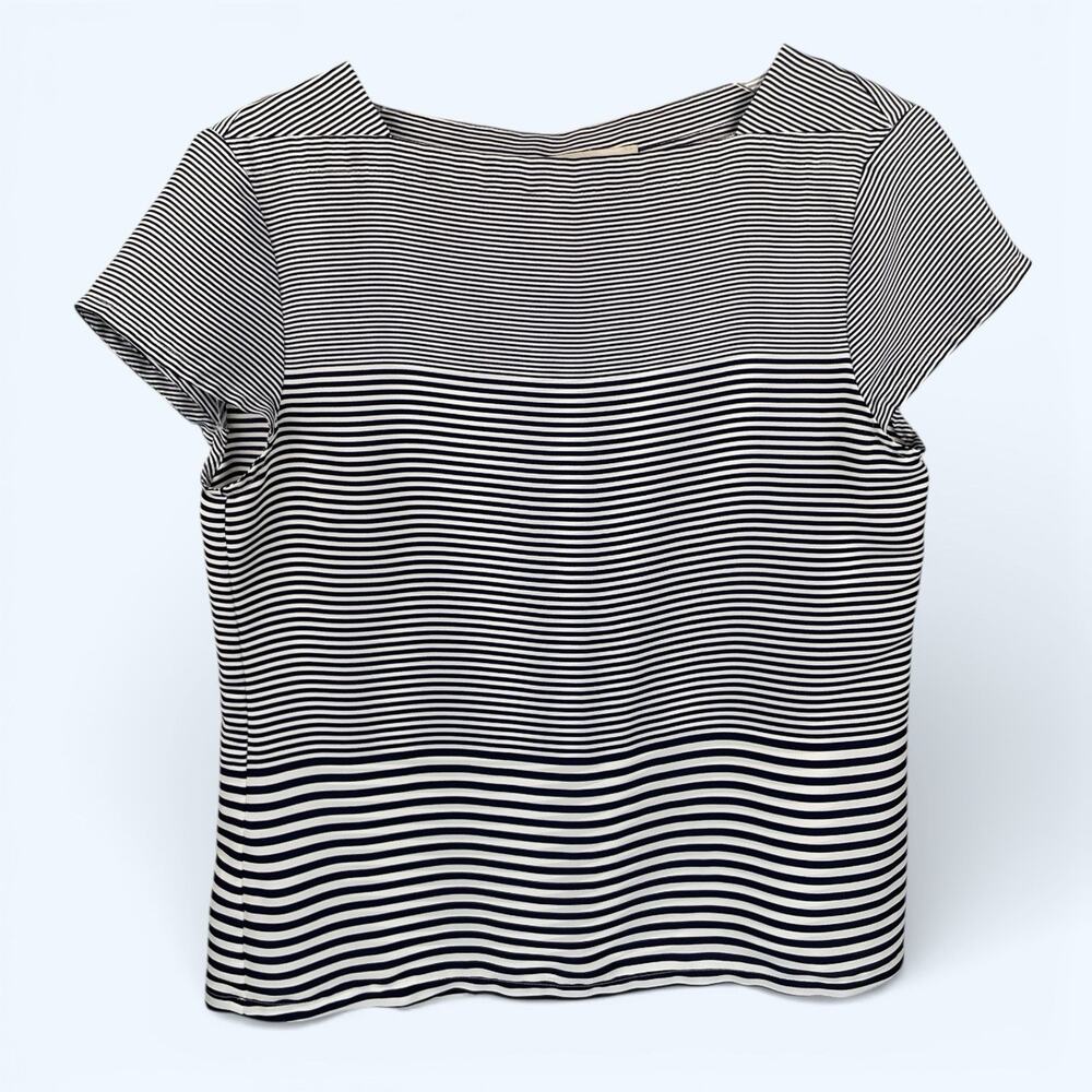 Loft Navy and White Cap Sleeve Stripe Blouse Size Small